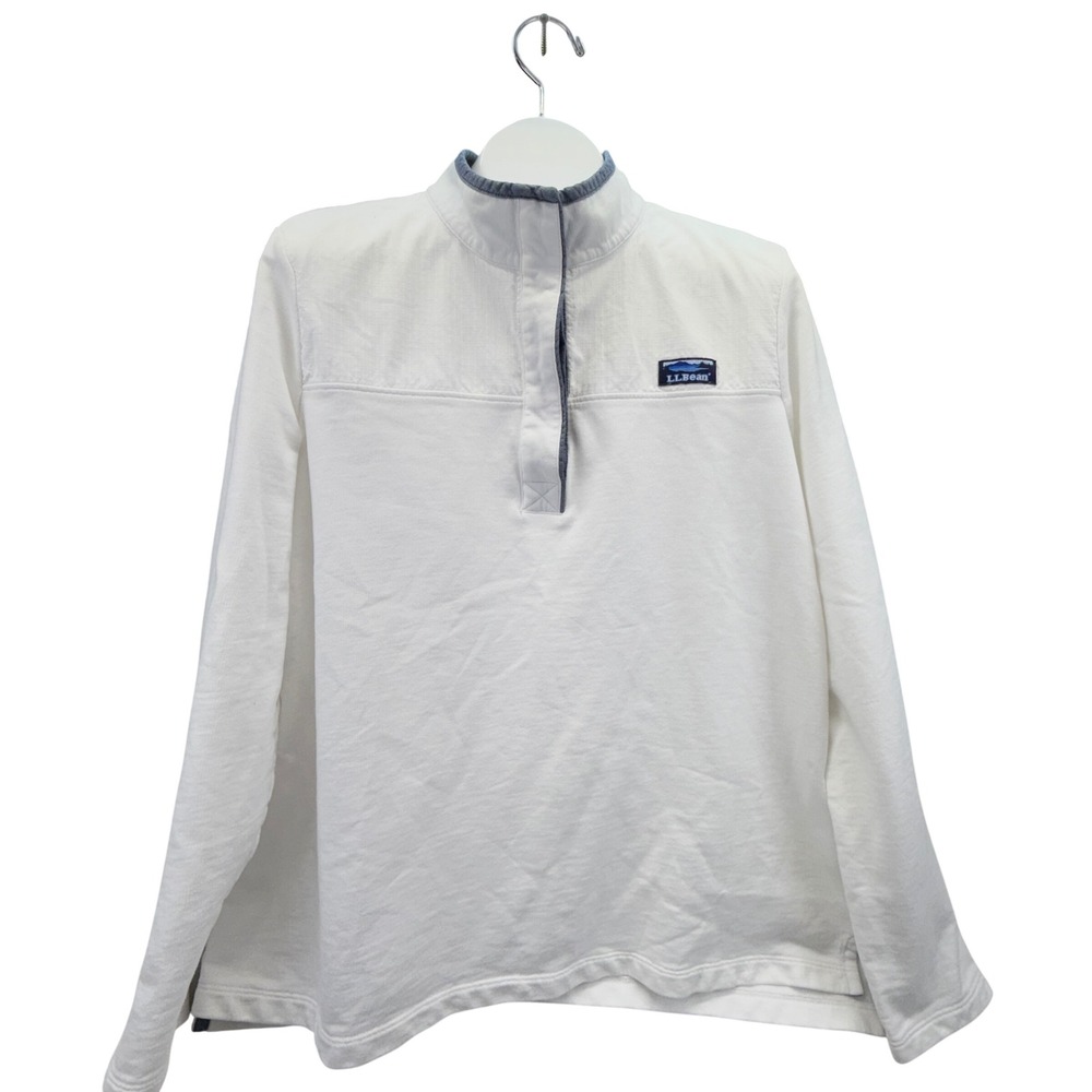 LL Bean Mens White Quarter button Long Sleeve Pullover Shirt Size XL
